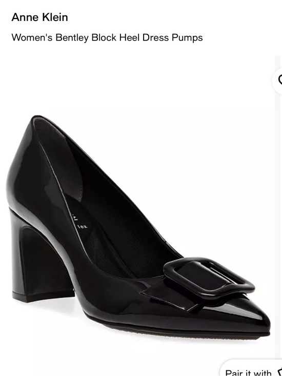 Anne Klein Shoes - Anne Klein Black Patent Block Heel Pumps with Decorative Buckle
